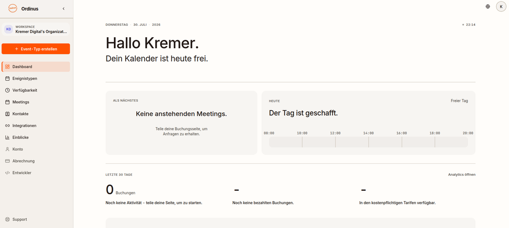 Dashboard von Ordinus